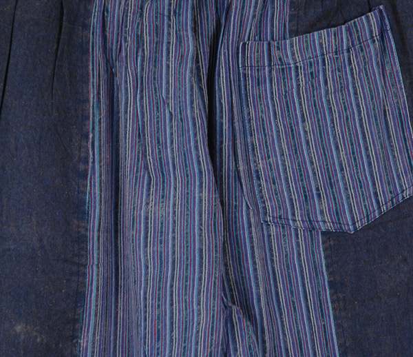 Blue Vertical Patchwork Woven Cotton Pants with Pockets | Blue | Split ...