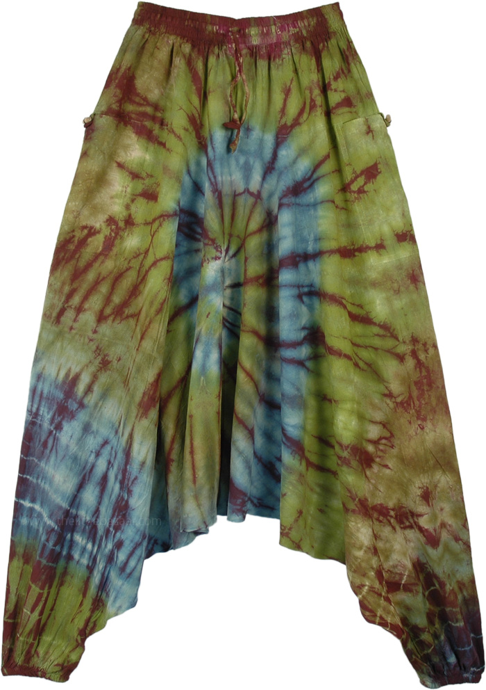 Earth Inspired Hippie Unisex Tie Dye Aladdin Cotton Pants, Earth Inspired Woven Cotton Aladdin Tie Dye Pants