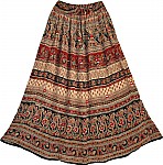 Ethnic Indian Floral Printed Rayon Long Skirt with Mirrors