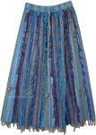 Blue Toned Gypsy Long Skirt with Fringed Patchwork and Embroidery [6856]