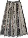 Grey Toned Gypsy Long Skirt with Fringed Patchwork and Embroidery [6857]
