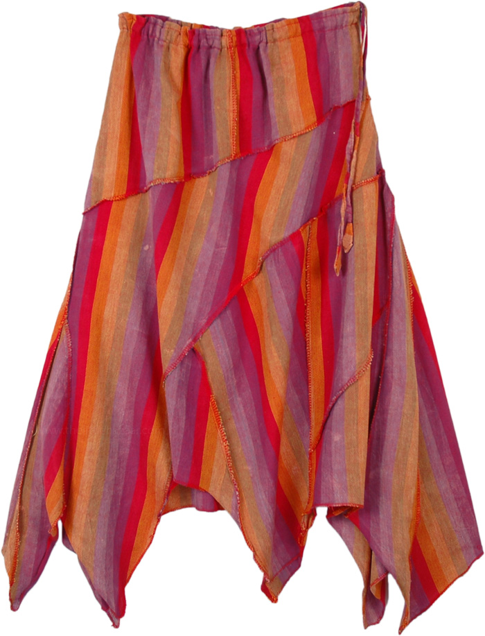 Handkerchief Hem Purple and Red Hippie Patchwork Skirt, Rising Sun Asymmetrical Patchwork Pixie Skirt