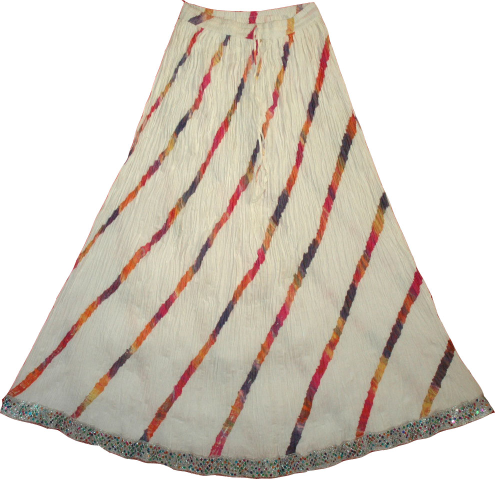 White Crinkle Tie Dye Long Skirt