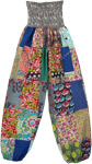 Mixed Patchwork Smocked Waist Hippie Pants [6893]