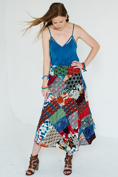 Sunshine Mixed Patchwork Wrap Around Cotton Skirt