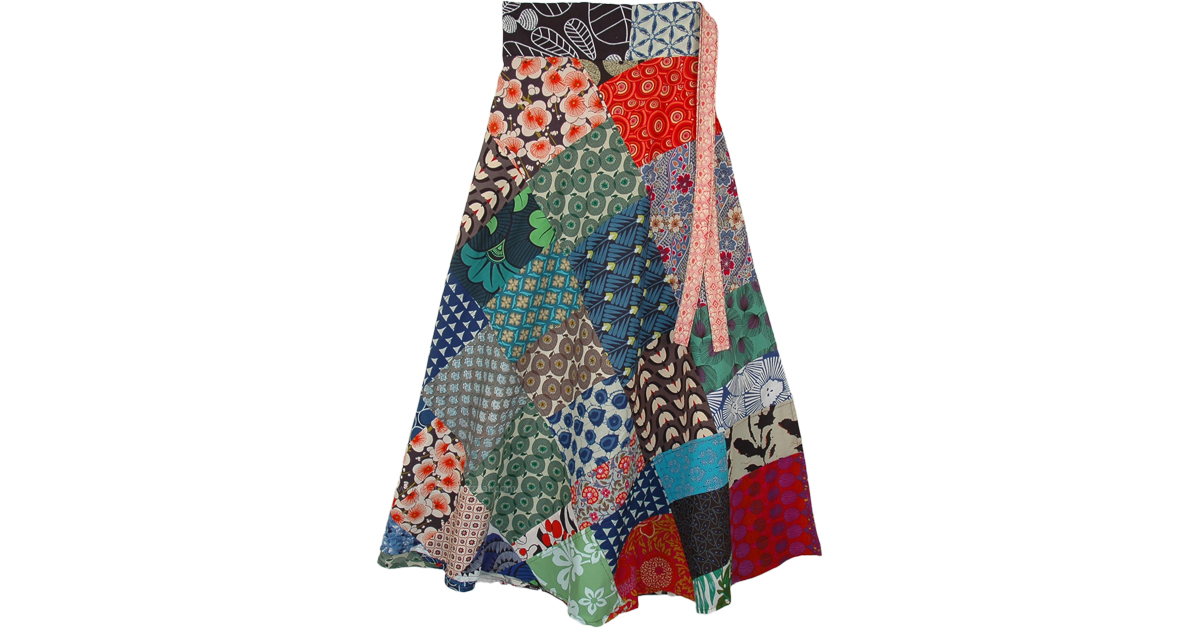 Multicolor - Wrap Around Patchwork Cotton Skirt 28 main image 0