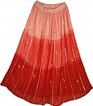 Pink Red Long Skirt with Mirrors