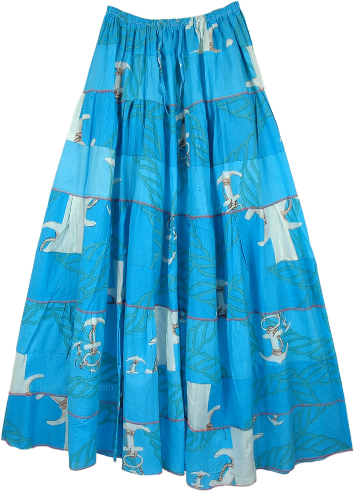 Blue Lagoon Printed Tiered Petticoat Cotton Long Skirt