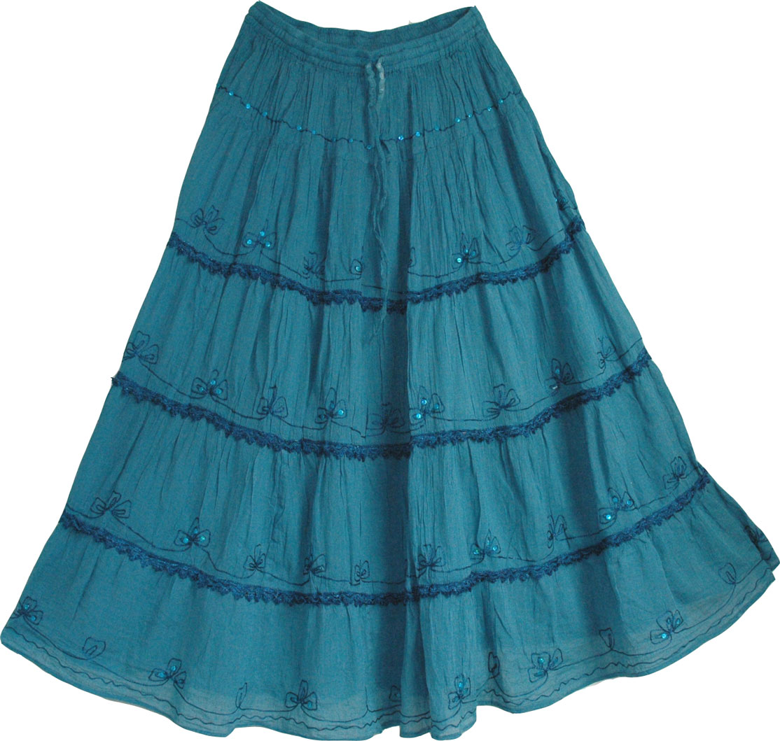 Blue Long Skirt with Lace