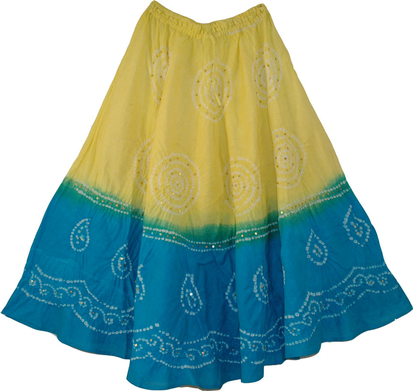 Tie Dye Skirt in Yellow and Blue | Sequin-Skirts