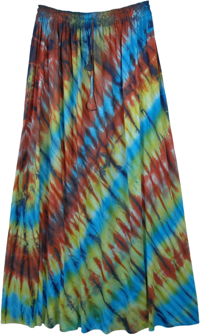 Maxi Womens Skirt in Tropic Island Colors, Island Vacation Tie Dye Long Summer Skirt