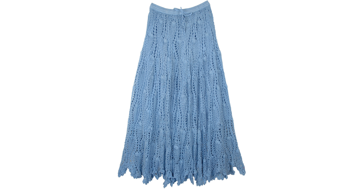 All Crochet Faded Denim Blue Long Cotton Skirt | Blue | Crochet ...