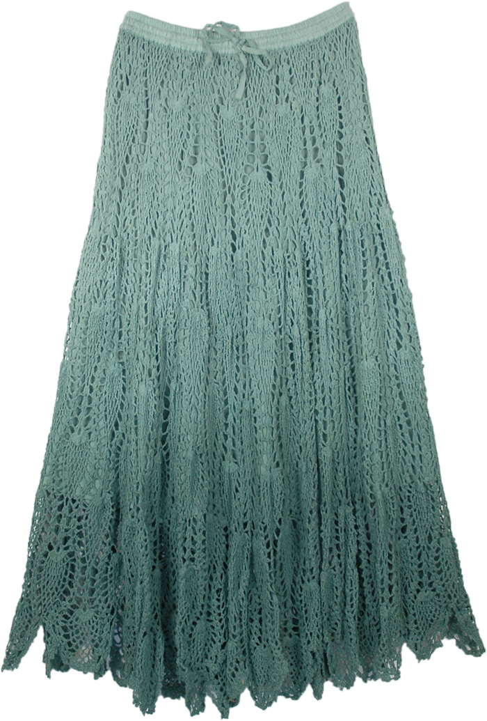 Weed Green Handmade Crochet Cotton Skirt with Drawstring