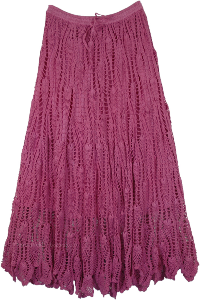 Rouge Purple All Crochet Pattern Cotton Long Skirt