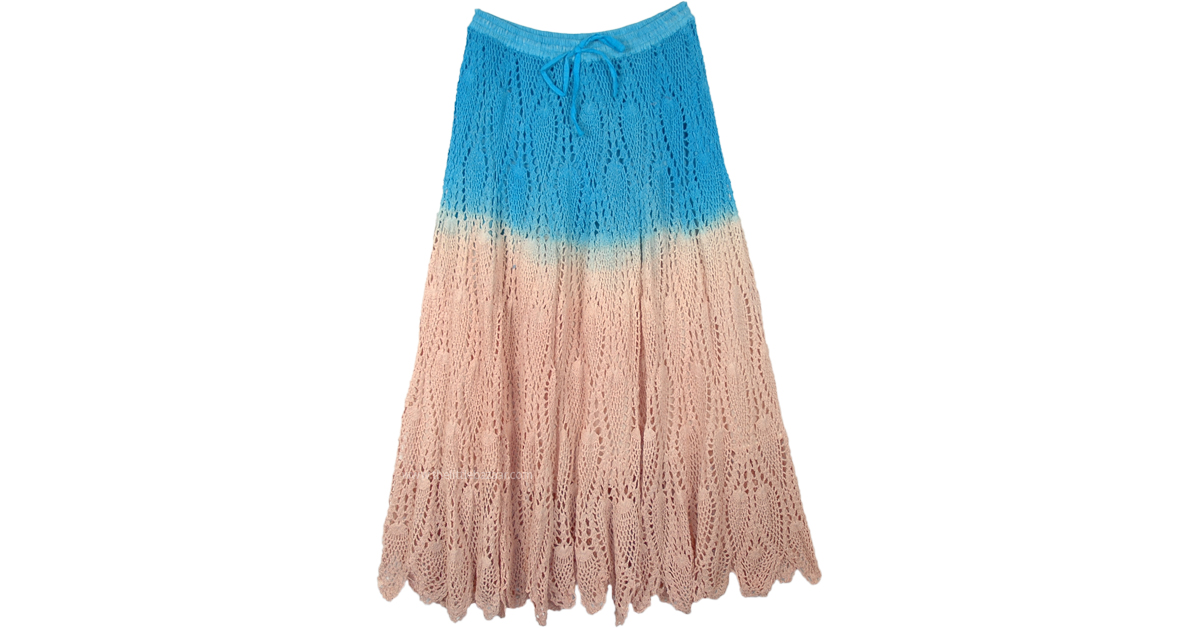 Beach Vacation Turquoise Crochet Long Skirt | Beige | Crochet-Clothing