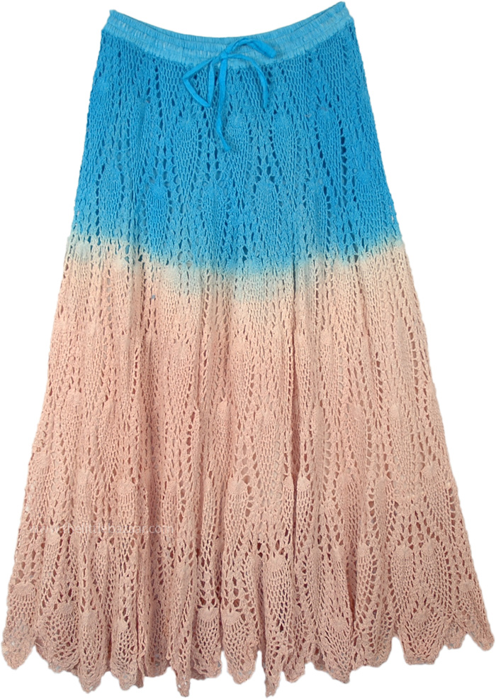 Beach Vacation Turquoise Crochet Long Skirt