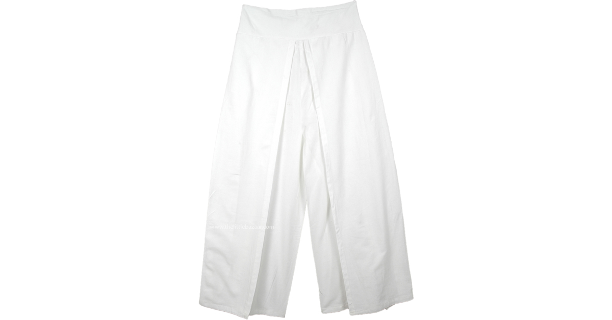 White Knight High Slit Flowy Palazzo Pants White Split Skirts