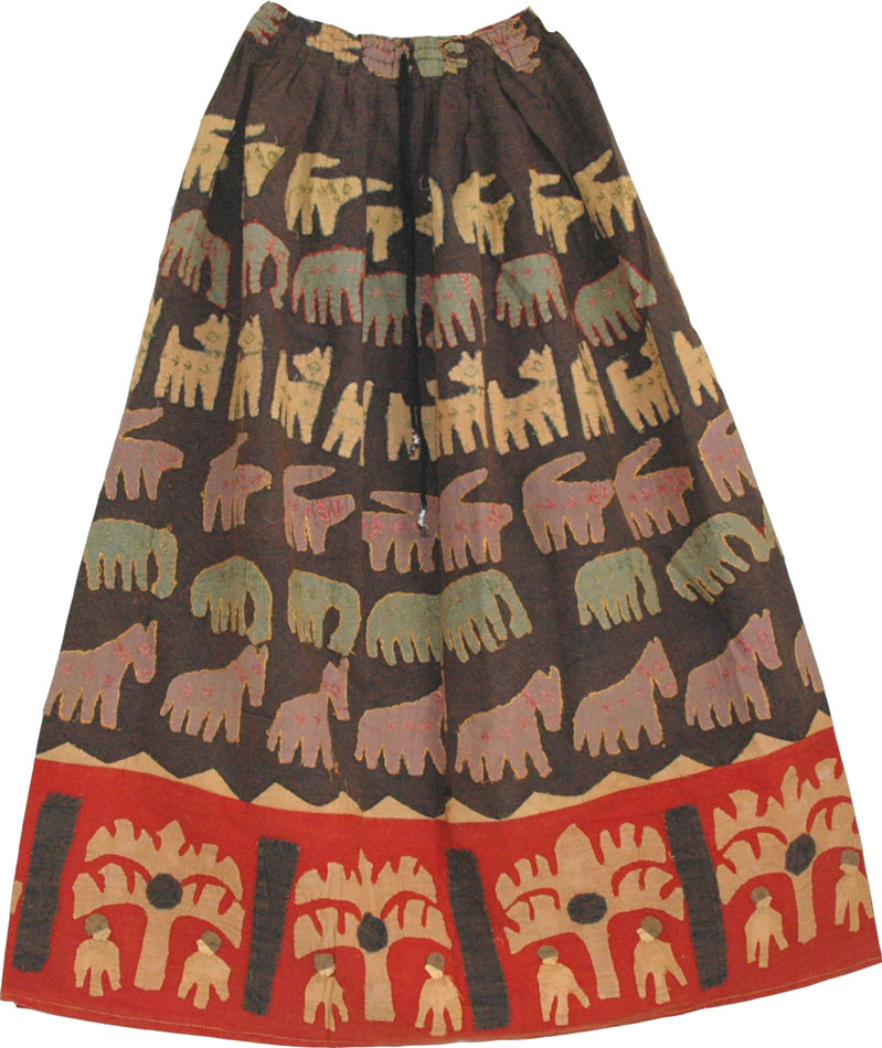 Bohemian Skirt Applique Cotton Skirt