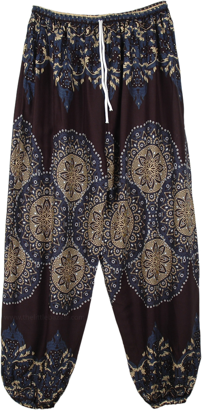 XL Dark Mandala Elastic Bottom Hippie Harem Pants