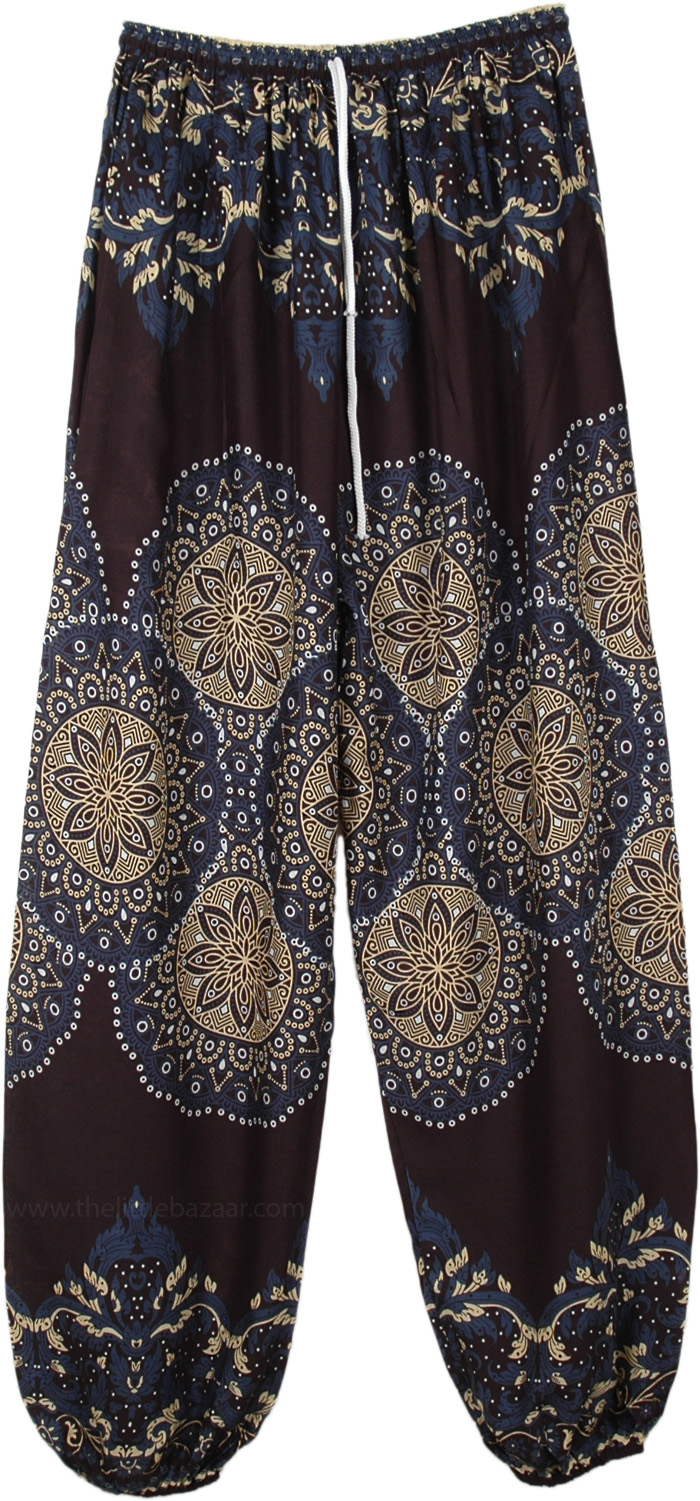 Deep Blue Printed Ankle Elastic Harem Pants