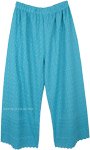 Ocean Blue Wide Straight Leg Embroidered Cotton Pants