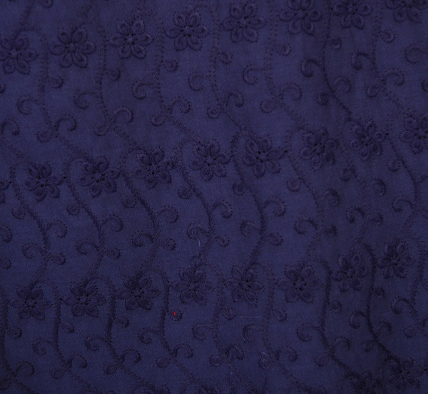 Blue Wide Leg Embroidered Cotton Pants