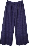 Blue Wide Leg Embroidered Cotton Pants