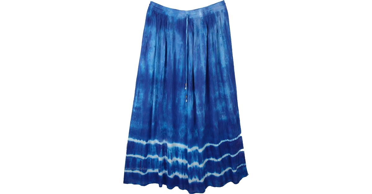 Fiord Marble Tie Dye Blue Long Skirt | Blue | Crinkle, XL-Plus, Peasant ...