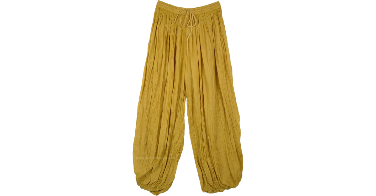 Sale16.99 Crinkled Cotton Mustard Summer Harem Pants Clearance
