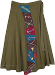 Plus Size Green Wrap Around Bohemian Skirt with Patchwork [7160]
