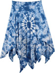 Asymmetrical Hem Blue White Tie Dye Cotton Skirt [7182]