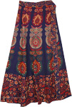 Block Printed Indian Long Skirt with Wrap Around Waist [7199]