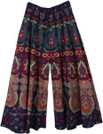 Navy Ethnic Peacock Wide Leg Full Flare Pants