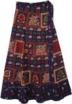 Wrap Around Skirt in Navy Blue with Indian Elephant Print [7201]