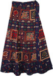 Navy Blue Tribal Elephant Print Wrap Around Skirt