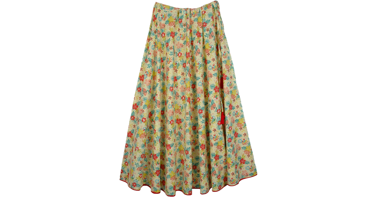 Tropical Floral Cotton Printed Long Skirt For Summer | Yellow | Maxi ...