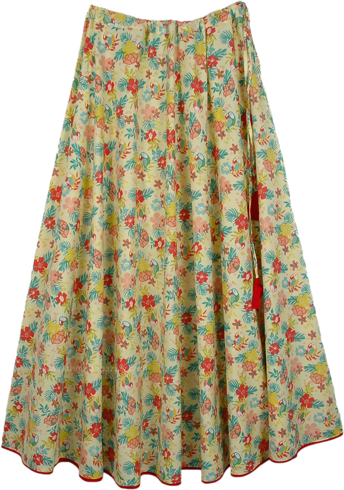 Tropical Floral Cotton Printed Long Skirt For Summer