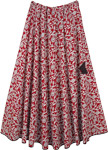 Bohemian Flared Skirt in Red and White with Floral Design [7204]