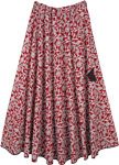 Long Circular Skirt Cotton Red with White Print