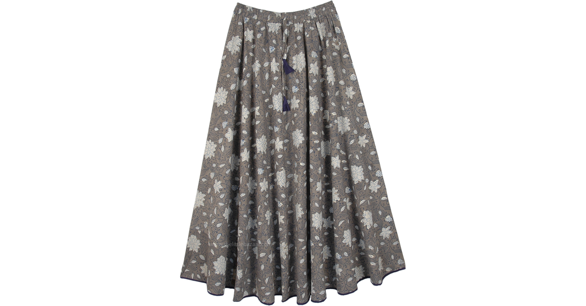 Dreamy Gray Tiered Long Skirt with Floral Print | Grey | Maxi-Skirt ...
