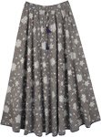 Gray Cotton Skirt with Floral Print and Blue Trim [7206]
