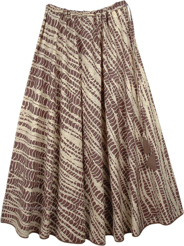 Dusty Brown Boho Long Skirt with Drawstring, Bohemian Voyage Flowing Long Cotton Skirt in Brown