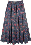 Cotton Blue Print Long Swirly Tiered Maxi Skirt [7209]