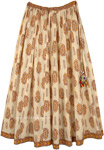 Creamy Beige Floral Print Cotton Festival Skirt