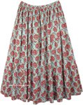 Plus Size Summer Cotton Floral Print Sea Green Long Skirt [7213]