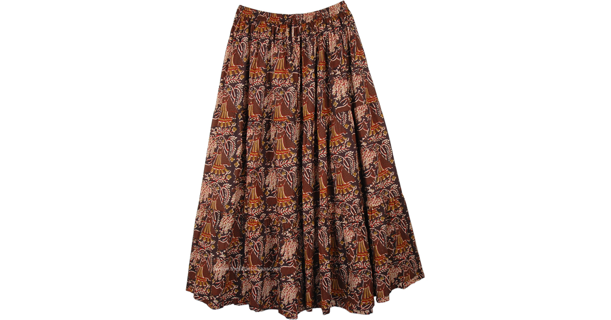 Sale:$29.99 Brown Tribal Vibes Printed Cotton Long Skirt | Brown | XL ...