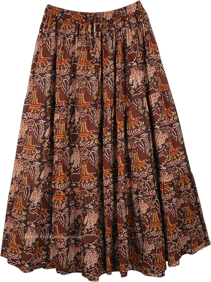 Brown Tribal Vibes Printed Cotton Long Skirt