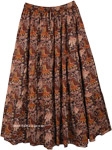 Tribe Life Print Cotton Long Skirt in Brown [7216]