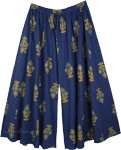 Plus Size Wide Leg Cotton Ethnic Printed Festive Pants in Royal Blue  [7221]