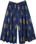 Plus Size Flared Palazzo Cotton Pants in Indigo Blue